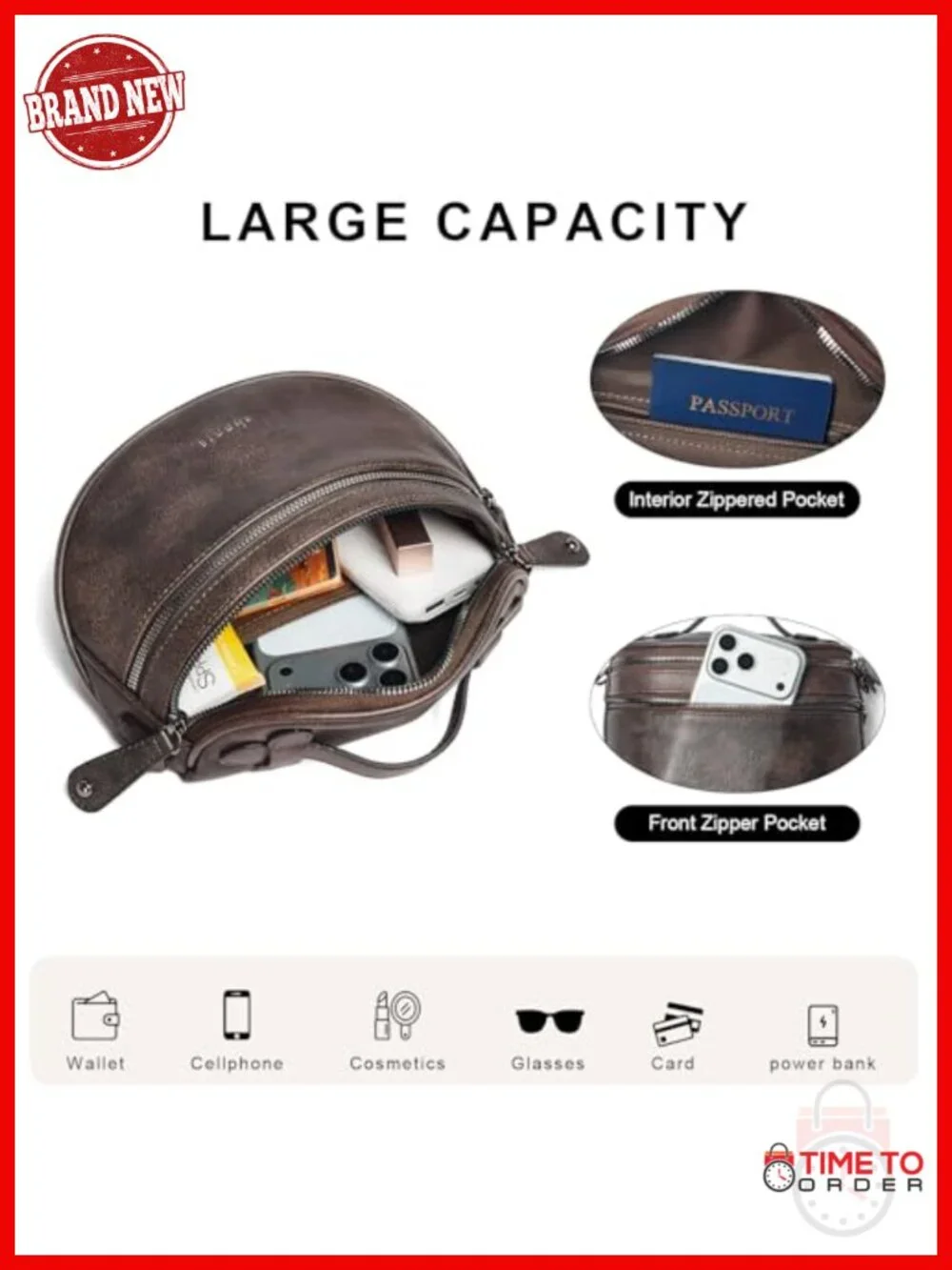 Vegan Leather Crossbody Bag with Wide Adjustable Strap Lightweight Purse